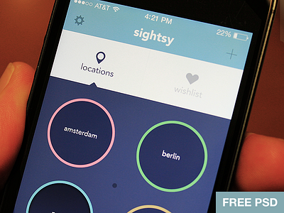 Free iOS7 app PSD - Sightsy app flat free freebie ios ios7 iphone location mobile psd sightsy ui