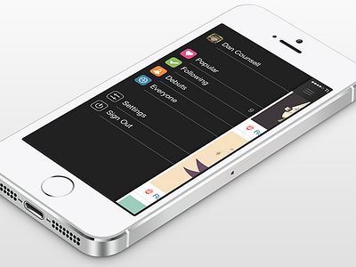 Dribbble App (iOS7) - Sidebar View 2x @2x app dribbble dribbble app flat ios 7 ios7 retina sidebar sidebar view