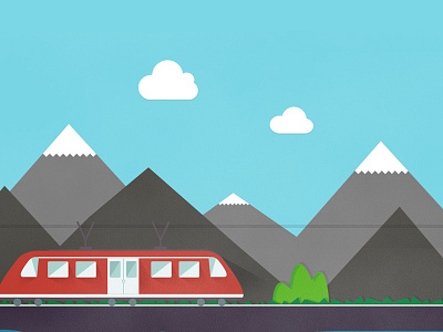 Nature-Illustration clean clouds flat illustration nature simple sky train