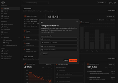 Manage Team Members · Koala UI dark dark mode dashboard dialog input modal product design saas saas product ui design ux design