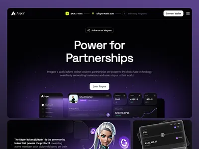 Asper - Business Partnership Platform business partnership dark theme defi design finance dashboard illustration interface interface design marketplace modern design modern ui statistics trading trading platform uiux design user friendly interface web marketing web ui website website design