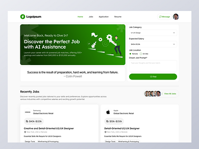 AI-Powered JobSeeker: Smart Hiring & Job Portal for the Future clean employment hire hiring platform job board job finder job listing job portal job search job seeker minimal ui design