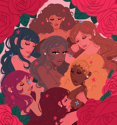 sisterhood 2d art editorial flat illustration women