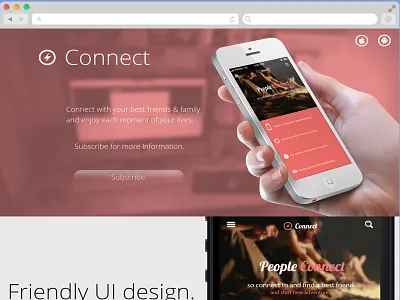 Connect App landing page app flat grey iphone landing page red social ui white