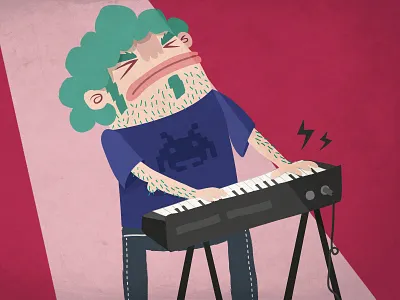 Keyboard band character illustration keyboard music playing rock vector