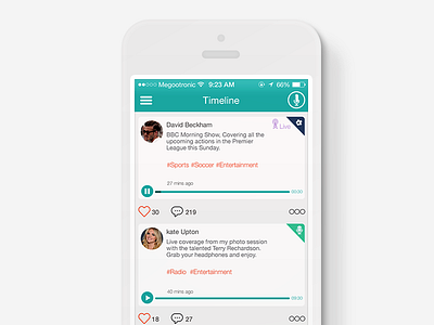 Timeline 📻 app feed instaradio ios7 radio teal timeline ui white