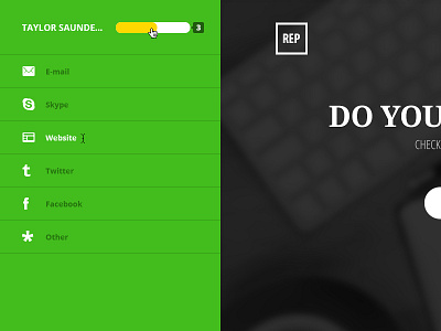 Rep!? blur client flat list logo menu rating side slide social ui website