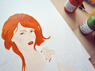 .red. girl illustration painting woman