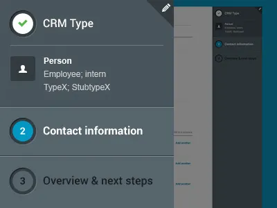 Progress indicator of CRM software crm design indicator interface interface design progress progress indicator software steps ui