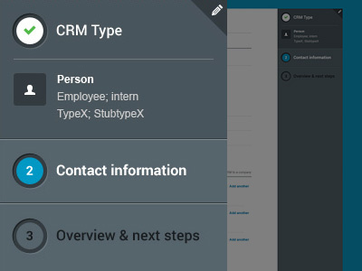 Progress indicator of CRM software crm design indicator interface interface design progress progress indicator software steps ui