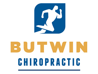 Butwin Chiropractic Vertical Alternate athletic blue chiropractic icon logo movement person sans serif spine square typography