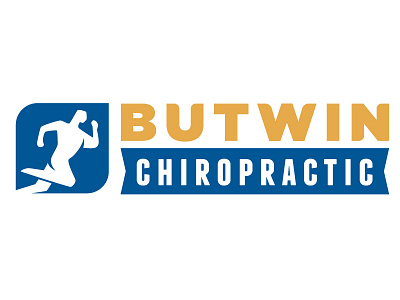 Butwin Chiropractic Horizontal Alternate athletic blue chiropractic icon logo movement person sans serif spine square typography