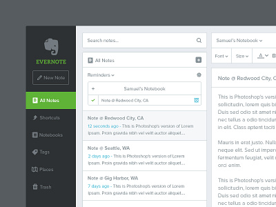 Evernote web app redesign (desktop) evernote flat ui web app