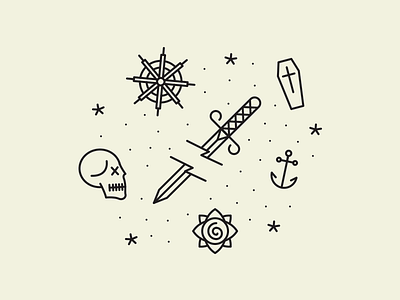 Some Flash Fun anchor coffin cross flash icon rose ships wheel skull tattoo traditional tattoo vector