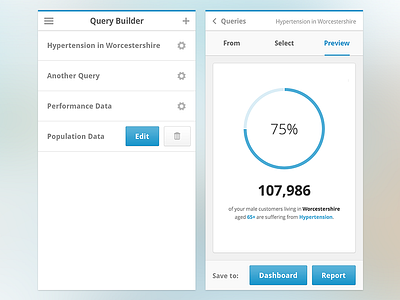 Query Builder - Mobile analytics dashboard health medical mobile query query builder user flow ux