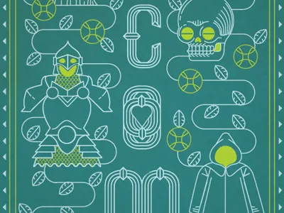 Banner Bits armor cloak heart hood leaf line art rose skull vector