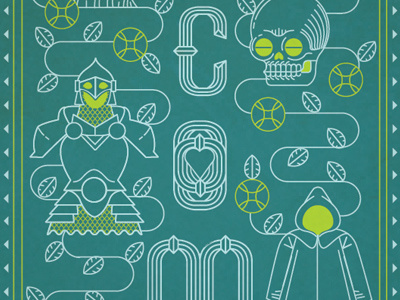 Banner Bits armor cloak heart hood leaf line art rose skull vector