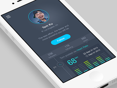 Fitness social app app badin dark emilie fitness flat ios7 profile slim social ui ux