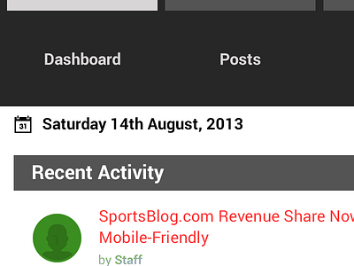 Dashboard Design black dashboard date grey roboto sash sportsblog