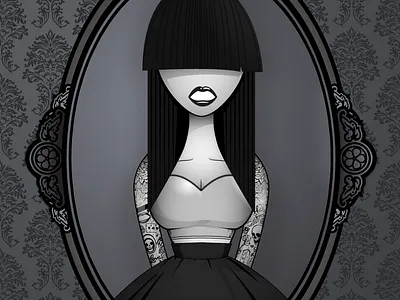Lady in Black black and white color girl hair illustration lady lips notnice skull tattoos vector