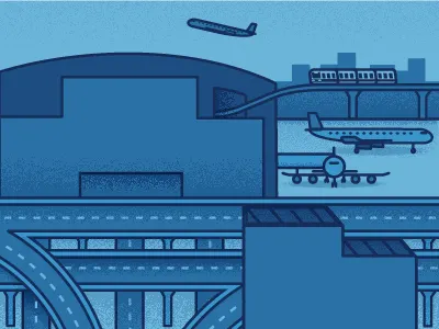Infrastructure Investment airplane airport blue flat highway lightrail roads transportation vector