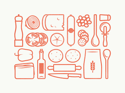 It's Pizza time cheese cutlery food icon illustration ingredients pattern pepper pepperoni pizza tomato