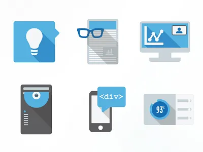 Flat icons development flat flat icons glasses icons illustration lightbulb software ui webinar whitepaper widget