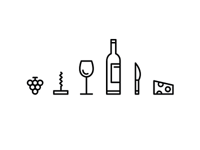 Wine Ilustrations [wip] cheese corkscrew glass grapes icon illustration knife line simple wine