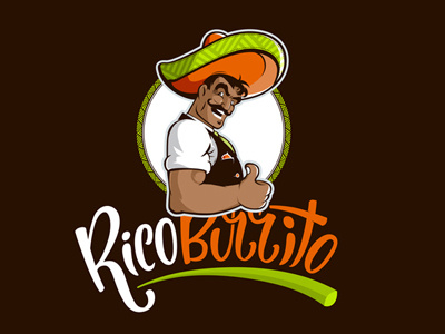 Rico Burrito Logo burrito character custom design food logo mexican restaurant text