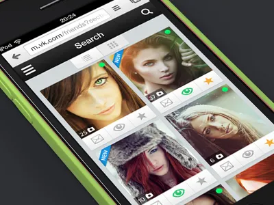 Search results page for mobile website (thumbs view) app favorite girl girls profile results search social ui ux