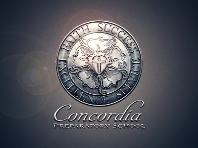 Concordia Preparatory School Logo concordia insignia logo metal reflective seal shield