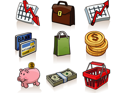 Finance bank business chart icon money outline set shopping