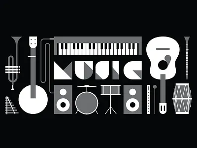 Music banjo clarinet drums flute guitar instruments keyboard music speakers trumpet