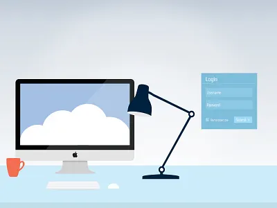Flat Desktop apple clouds desktop flat design imac login office password user workspace