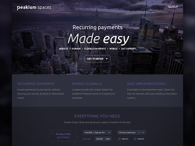 Peakium Spaces bitcoin dark form landingpage payment paypal peakium recurring signup stripe