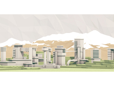 Mountain City 3d 4d architecture c4d cinema city low poly lowpoly model mountains render town