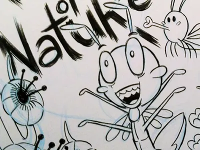 Nature of Nature #2 comic in progress ink pen