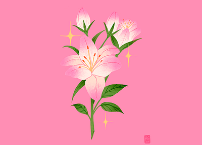 Lillies 2d art flat flower flowers green illustration nature pink textures