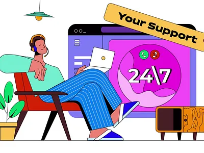 Online Support 2D Animation 247 service 2d animation client customer customer care customer service digital assistance flat help desk help service hotline illustration live chat motion online support remote support support agent tech support user experience