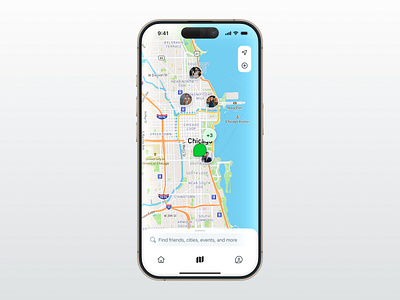 Social Location iOS App - Map View area badge chicago city flat friend geography gps ios locate location map minimal native pin search social street tag ui