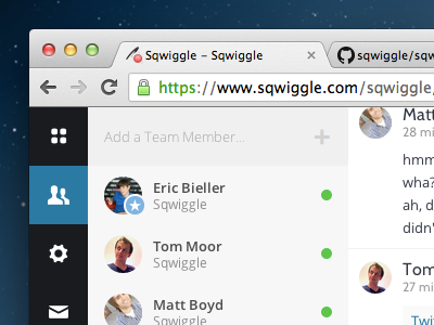 Sqwiggle Team List avatar badge circle icons list menu pane panel sqwiggle status tab team