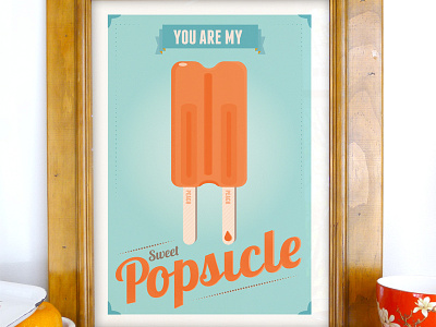 You Are My Popsicle Print illustration mid century modern orange and aqua popsicle print poster retro sara blue creative