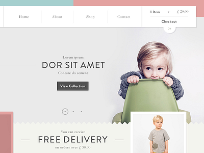 Childrens Clothing Shop Home Page basket checkout design header minimal nav photography slideshow type typography ui web