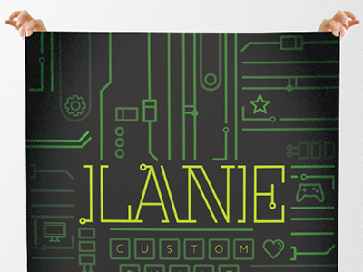 Make A Wish Foundation poster for Lane clean dark geometric green linear motherboard neon outline poster typography wires yellow