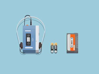 portable audio cassette player 80s icon illustration