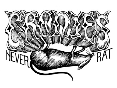 Never Rat brush cronies drawn hand lettering pen rat type