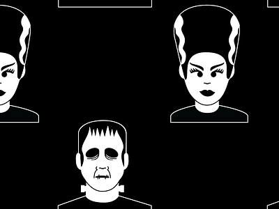 Frankenstein pattern black and white bride of frankenstein frankenstein graphic design halloween illustration pattern