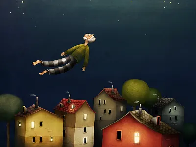 Grandpa grandpa heaven houses illustration night
