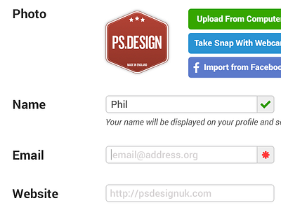 Profile Setup avatar buttons dash dashboard date grey profile roboto social sportsblog