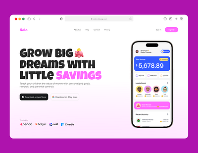 KOLO - Savings website for kids design figma heropage kids savings ui uidesign